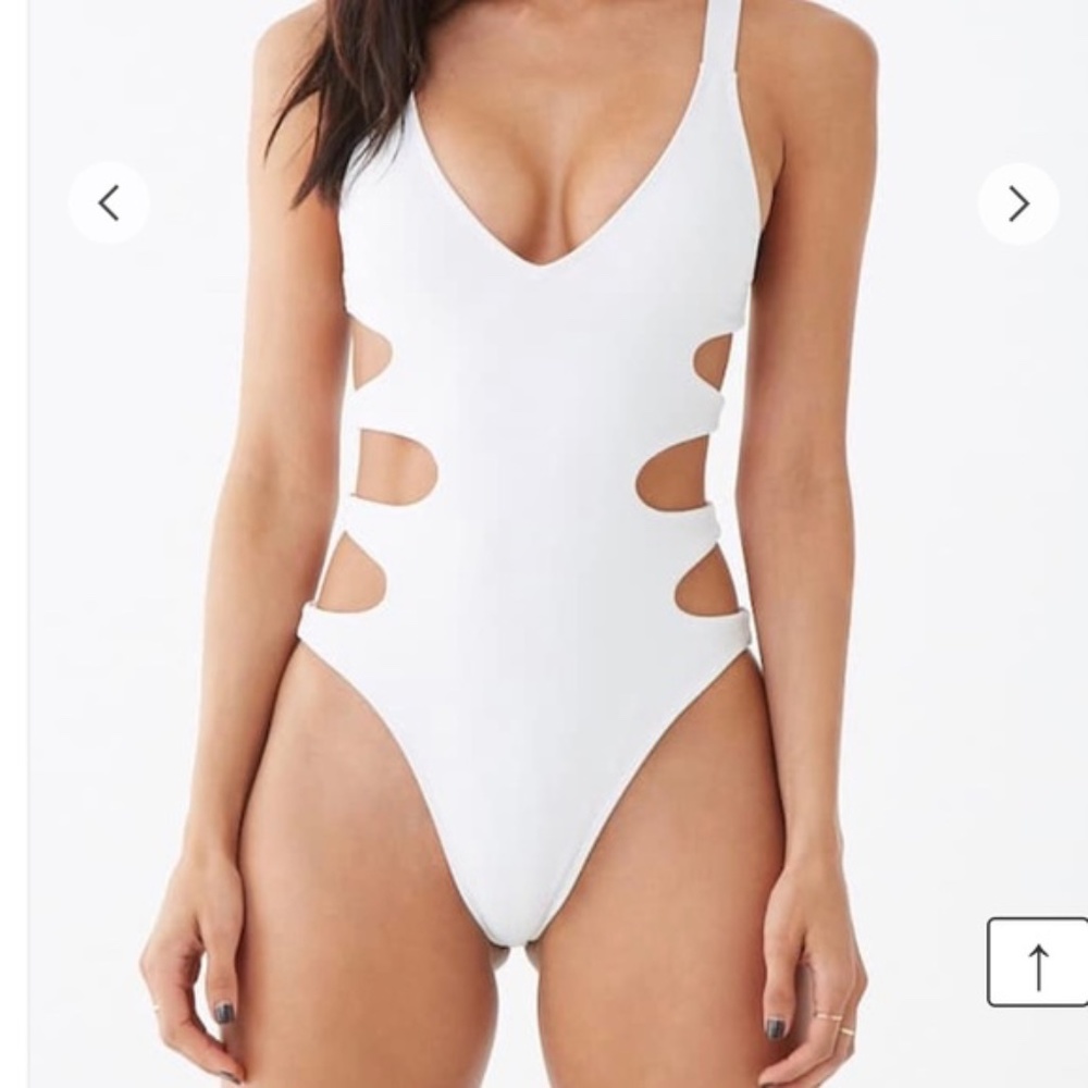 White Cutout Forever 21 Bathing Suit, L